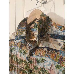 Reyn Spooner Men’s Sz L Guy Buffet Malolo Cruise Ship Port Harbor Hawaiian Shirt